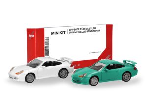 MiniKit Porsche 911 GT3 (996) bílé a světle zelené Herpa 014083