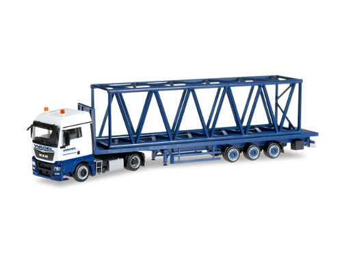 MAN TGX XLX Lowliner s příhradou jeřábu Wasel Herpa 304689