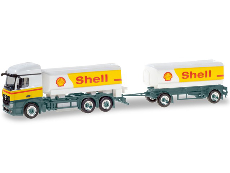 MB Actros 2011 SteamSpace cisterna na benzín s vlekem Shell Herpa 310437