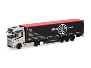 MB Actros L Gigaspace plachtový návěs Popov Spedition Herpa 318891