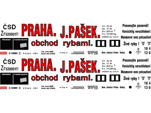 obtisk na 2-osý zavřený vůz Zr na živé ryby J.Pašek Praha 30.léta Obtisky Jiran n0522