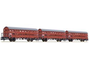 set zavřených vozů s brzdařskou plošinou Hbes-63 Vlmms DB III.epocha Liliput L260134