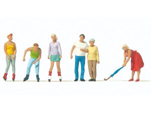 bruslaři na kolečkových bruslích, postavy na procházce Preiser 10740