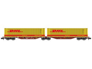 dvojitý kontejnerový vůz Sggmrss 90 TOUAX 2 kontejnery DHL RAILS EUROP EXPRESS NW236