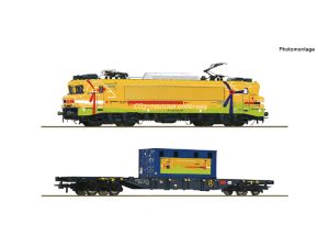 elektrická lokomotiva 1756 s kontejnerovým vozem Strukton Rail Roco 7500117