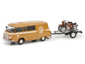 Barkas B1000 motocyklem na přívěsu 1:43 Schuco 450364200