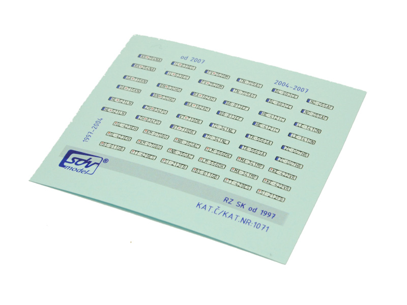 registrační čísla SK od 1997 (dříve SPZ) SDV 1071